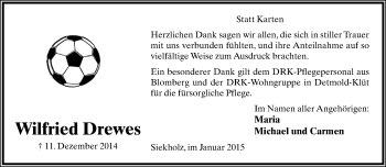 Anzeige  Wilfried Drewes  Lippische Landes-Zeitung