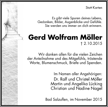 Anzeige  Gerd Wolfram Möller  Lippische Landes-Zeitung