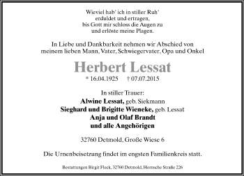 Anzeige  Herbert Lessat  Lippische Landes-Zeitung