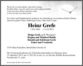 Anzeige  Heinz Grefe  Lippische Landes-Zeitung