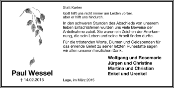 Anzeige  Paul Wessel  Lippische Landes-Zeitung