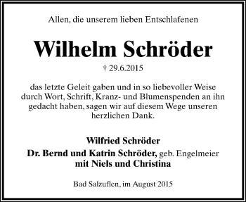 Anzeige  Wilhelm Schröder  Lippische Landes-Zeitung
