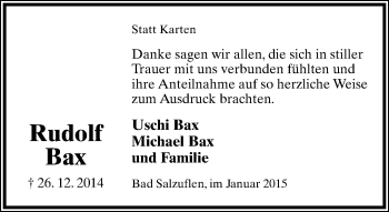 Anzeige  Rudolf Bax  Lippische Landes-Zeitung