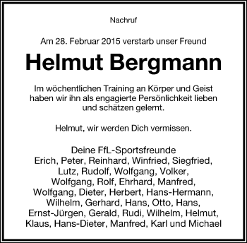 Anzeige  Helmut Bergmann  Lippische Landes-Zeitung