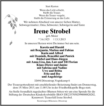 Anzeige  Irene Strobel  Lippische Landes-Zeitung