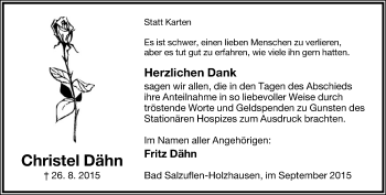 Anzeige  Christel Dähn  Lippische Landes-Zeitung