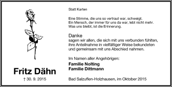 Anzeige  Fritz Dähn  Lippische Landes-Zeitung