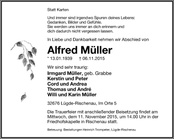 Anzeige  Alfred Müller  Lippische Landes-Zeitung