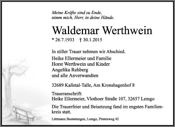 Anzeige  Waldemar Werthwein  Lippische Landes-Zeitung