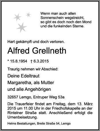 Anzeige  Alfred Grellneth  Lippische Landes-Zeitung