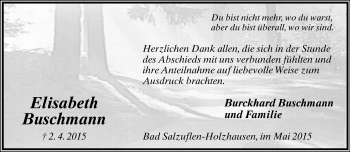 Anzeige  Elisabeth Buschmann  Lippische Landes-Zeitung