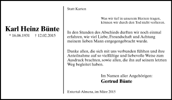 Anzeige  Karl Heinz Bünte  Lippische Landes-Zeitung