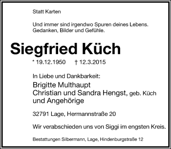 Anzeige  Siegfried Küch  Lippische Landes-Zeitung