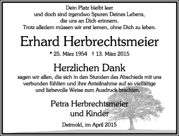 Anzeige  Erhard Herbrechtsmeier  Lippische Landes-Zeitung