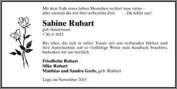 Anzeige  Sabine Rubart  Lippische Landes-Zeitung