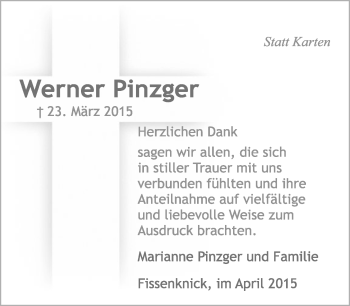 Anzeige  Werner Pinzger  Lippische Landes-Zeitung