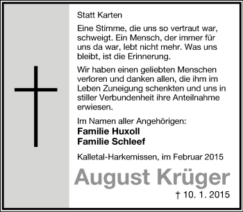 Anzeige  August Krüger  Lippische Landes-Zeitung