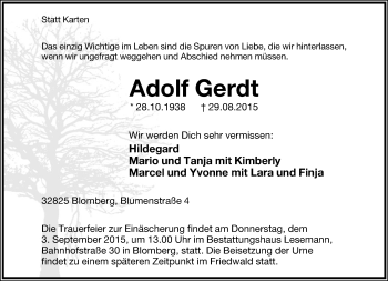 Anzeige  Adolf Gerdt  Lippische Landes-Zeitung