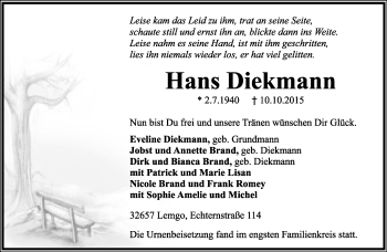 Anzeige  Hans Diekmann  Lippische Landes-Zeitung