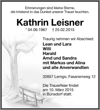 Anzeige  Kathrin Leisner  Lippische Landes-Zeitung