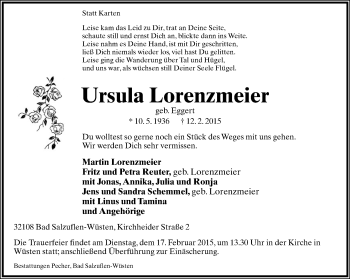 Anzeige  Ursula Lorenzmeier  Lippische Landes-Zeitung