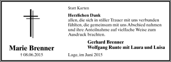 Anzeige  Marie Brenner  Lippische Landes-Zeitung