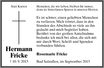 Anzeige  Hermann Fricke  Lippische Landes-Zeitung