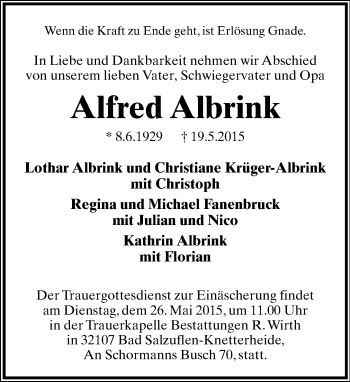 Anzeige  Alfred Albrink  Lippische Landes-Zeitung