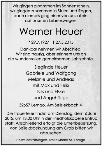Anzeige  Werner Heuer  Lippische Landes-Zeitung