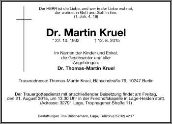 Anzeige  Martin Kruel  Lippische Landes-Zeitung