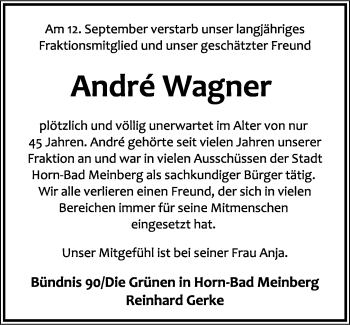 Anzeige  André Wagner  Lippische Landes-Zeitung
