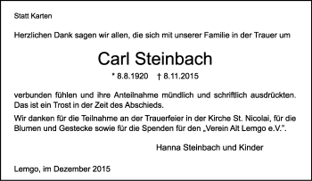 Anzeige  Carl Steinbach  Lippische Landes-Zeitung