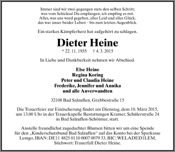 Anzeige  Dieter Heine  Lippische Landes-Zeitung