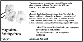 Anzeige  Magdalene Schnitgerhans  Lippische Landes-Zeitung