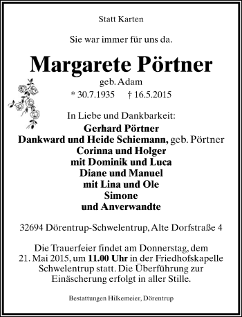 Anzeige  Margarete Pörtner  Lippische Landes-Zeitung