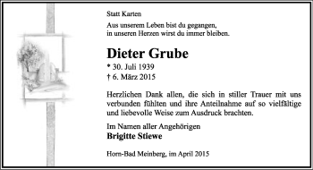 Anzeige  Dieter Grube  Lippische Landes-Zeitung