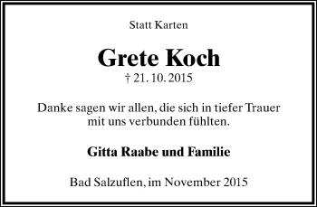 Anzeige  Grete Koch  Lippische Landes-Zeitung