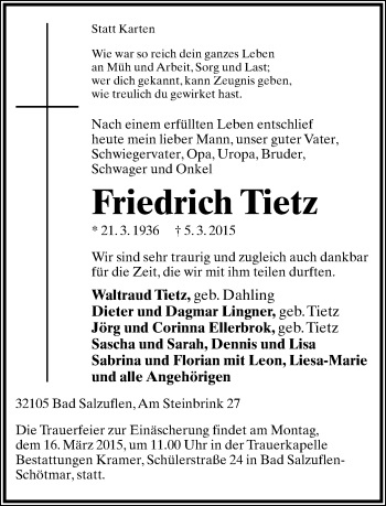 Anzeige  Friedrich Tietz  Lippische Landes-Zeitung