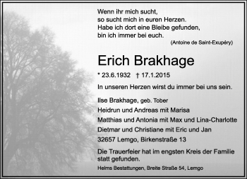 Anzeige  Erich Brakhage  Lippische Landes-Zeitung