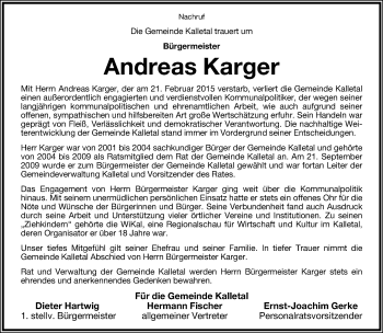 Anzeige  Andreas Karger  Lippische Landes-Zeitung