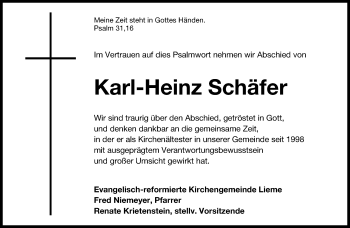 Anzeige  Karl-Heinz Schäfer  Lippische Landes-Zeitung