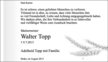 Anzeige  Walter Topp  Lippische Landes-Zeitung