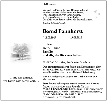 Anzeige  Bernd Pannhorst  Lippische Landes-Zeitung