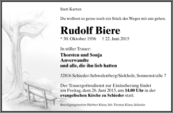 Anzeige  Rudolf Biere  Lippische Landes-Zeitung