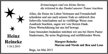 Anzeige  Heinz Reineke  Lippische Landes-Zeitung
