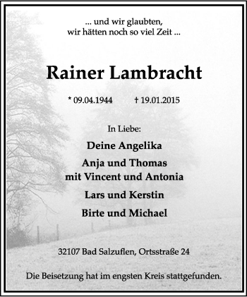 Anzeige  Rainer Lambracht  Lippische Landes-Zeitung