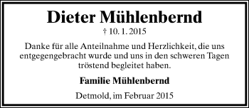 Anzeige  Dieter Mühlenbernd  Lippische Landes-Zeitung