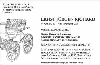 Anzeige  Ernst Jürgen Richard  Lippische Landes-Zeitung