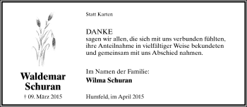 Anzeige  Waldemar Schuran  Lippische Landes-Zeitung