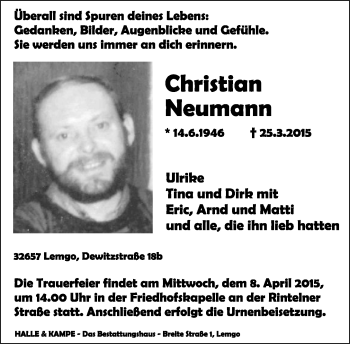 Anzeige  Christian Neumann  Lippische Landes-Zeitung